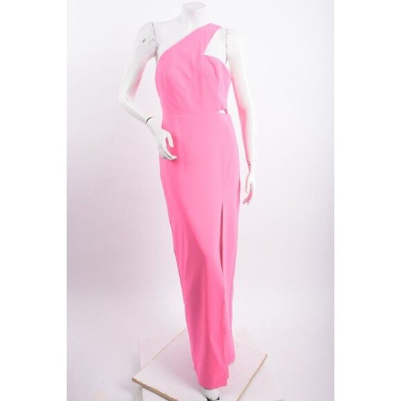 Aidan Mattox Womans One Shoulder Dress Crepe Gown Long US 8 EUR 40 Neon Pink NWT - Picture 2 of 7